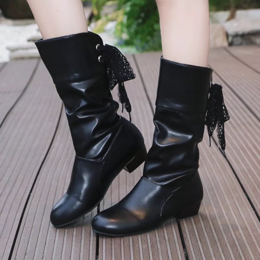 Round Toe Block Heels Boots Black / 35 Apparel and Accessories