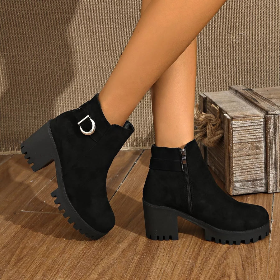 Round Toe Block Heels Boots Black / 35 Apparel and Accessories