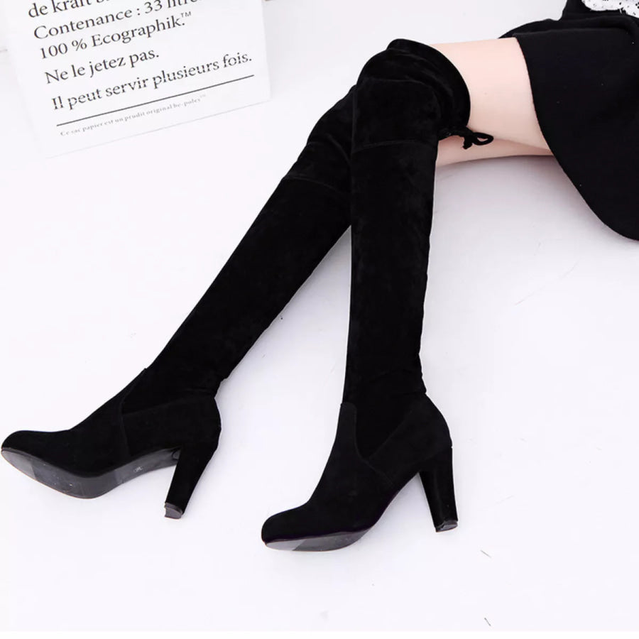 Round Toe Block Heels Boots Black / 35 Apparel and Accessories