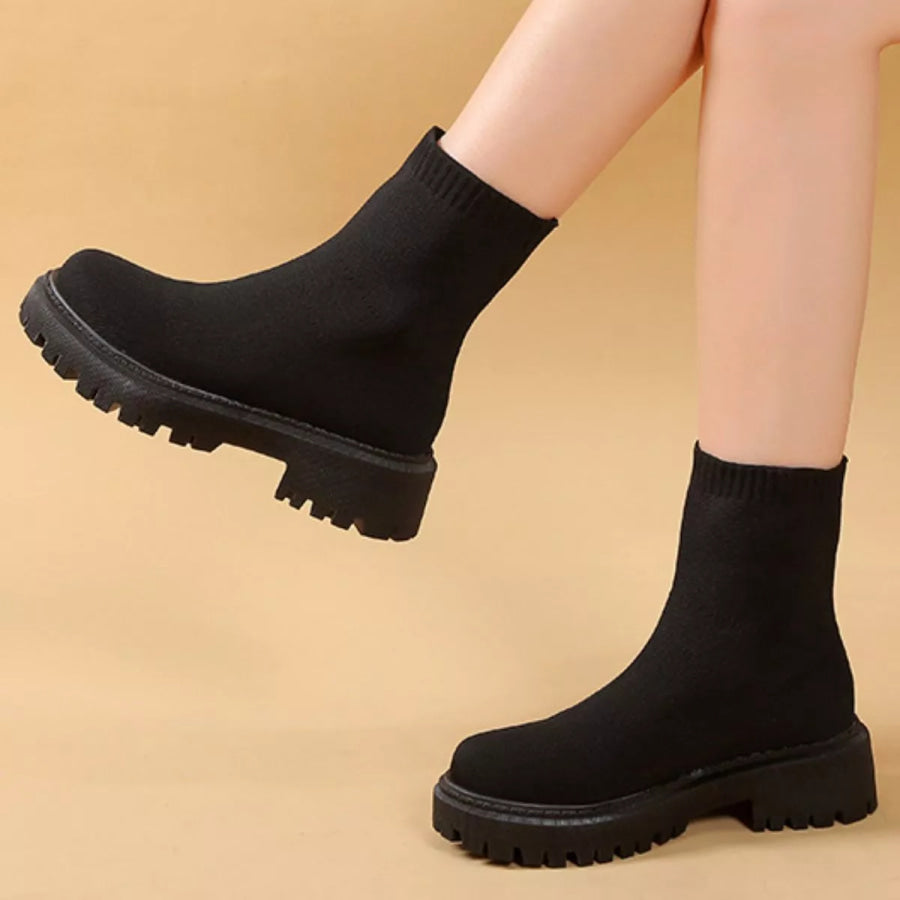 Round Toe Block Heels Boots Black / 35 Apparel and Accessories