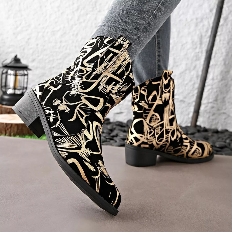 Round Toe Block Heels Boots Black / 35 Apparel and Accessories