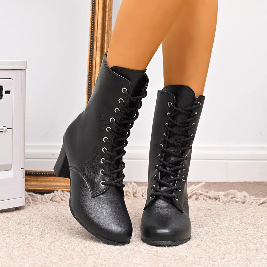 Round Toe Block Heels Boots Black / 35 Apparel and Accessories