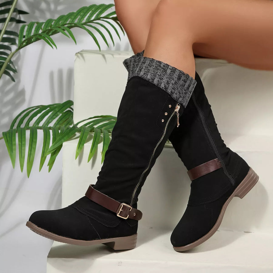 Round Toe Block Heels Boots Black / 36 Apparel and Accessories
