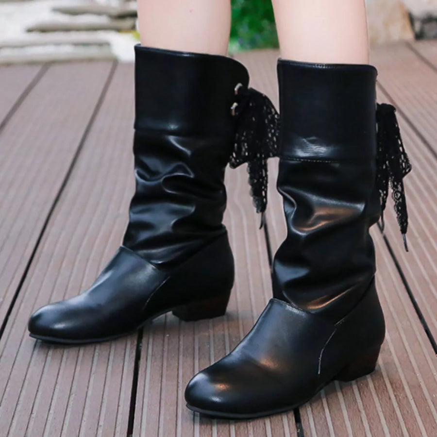 Round Toe Block Heels Boots Black / 36 Apparel and Accessories