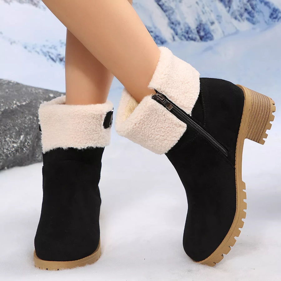 Round Toe Block Heels Boots Black / 36 Apparel and Accessories