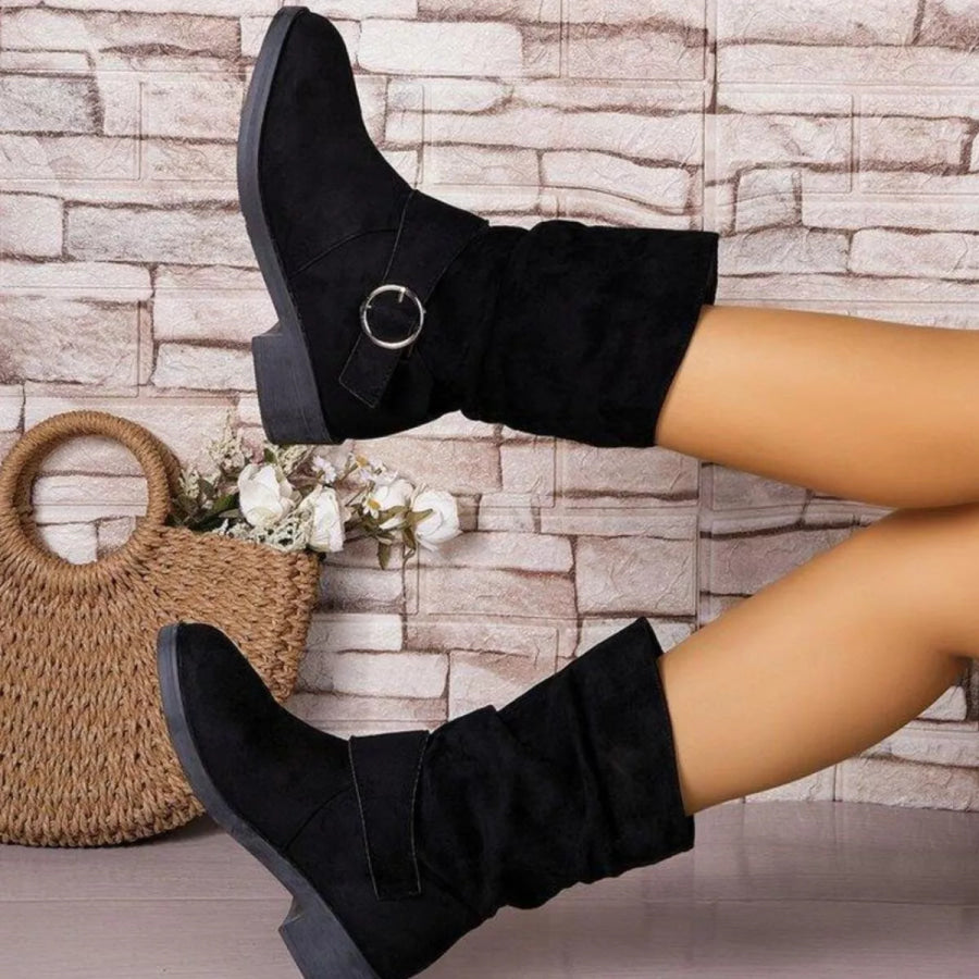 Round Toe Block Heels Boots Black / 36 Apparel and Accessories