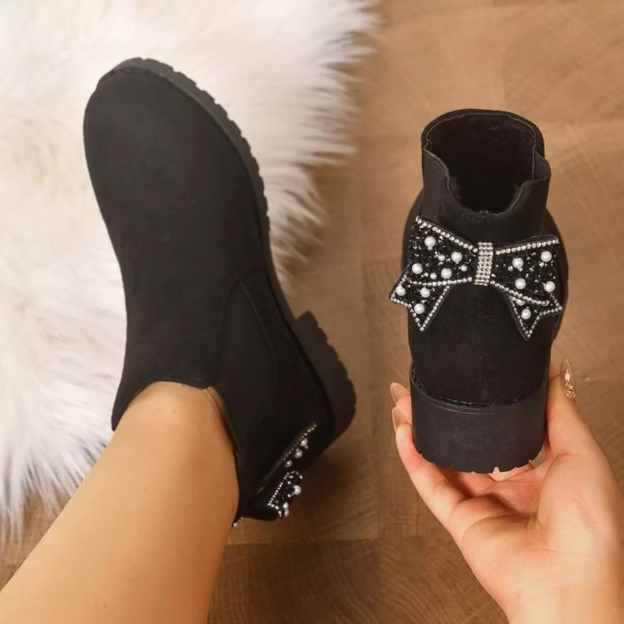 Round Toe Block Heels Boots Black / 36 Apparel and Accessories