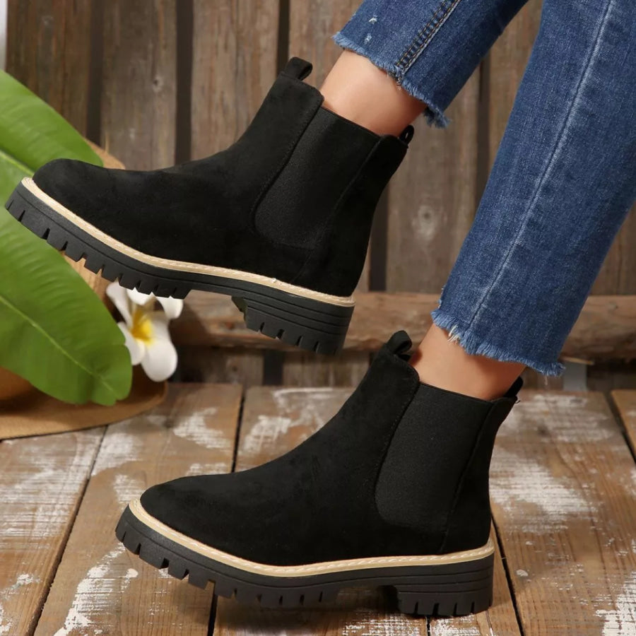 Round Toe Block Heels Boots Black / 36 Apparel and Accessories