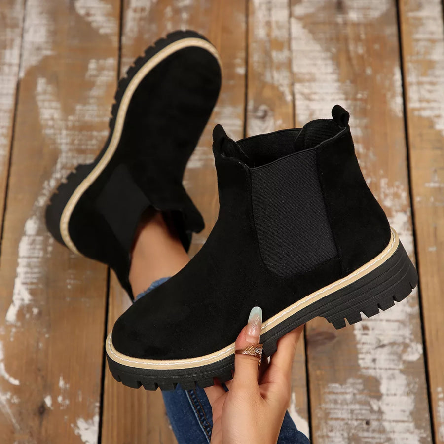 Round Toe Block Heels Boots Black / 36 Apparel and Accessories