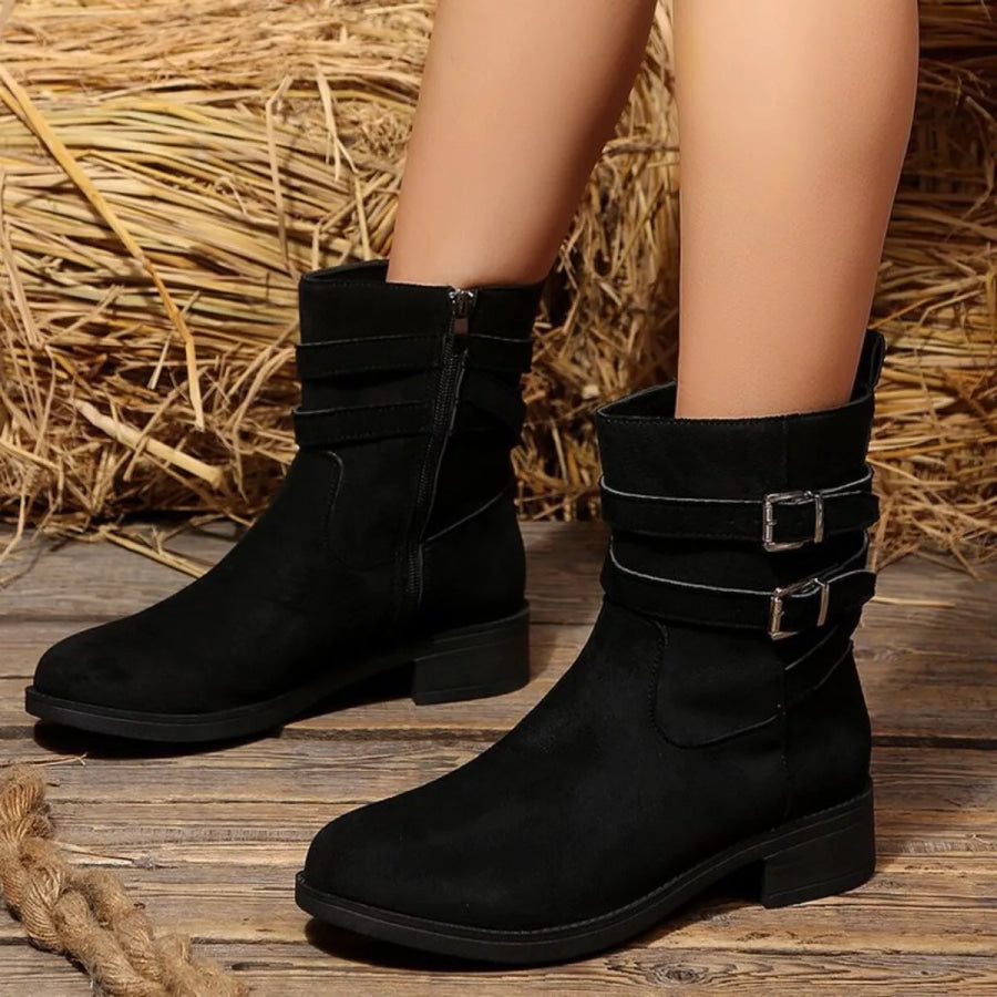 Round Toe Block Heels Boots Black / 36 Apparel and Accessories