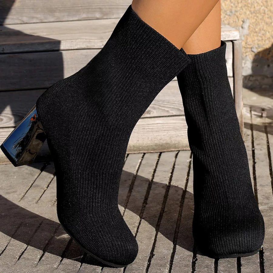 Round Toe Block Heels Boots Black / 36 Apparel and Accessories