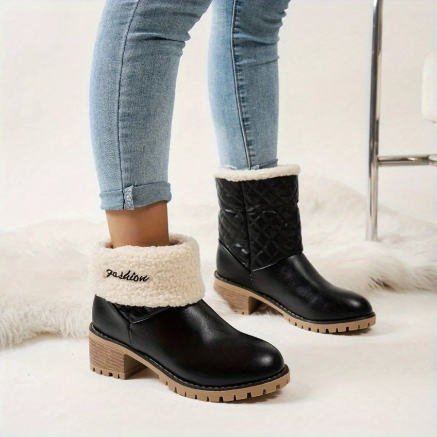 Round Toe Block Heels Boots Black / 36 Apparel and Accessories