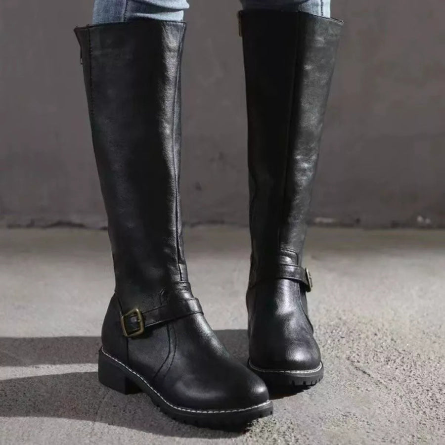 Round Toe Block Heels Boots Black / 36 Apparel and Accessories