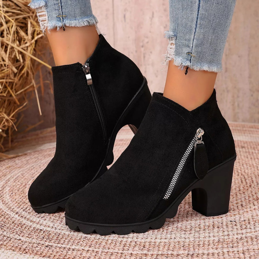 Round Toe Block Heels Boots Black / 36 Apparel and Accessories