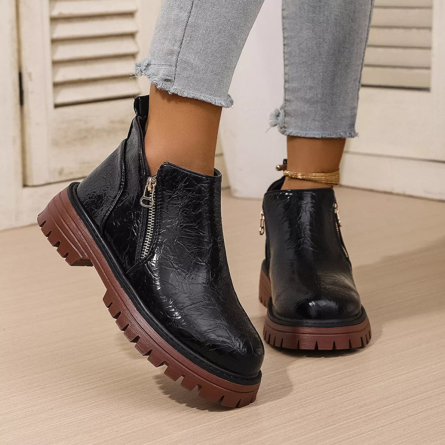 Round Toe Block Heels Boots Apparel and Accessories
