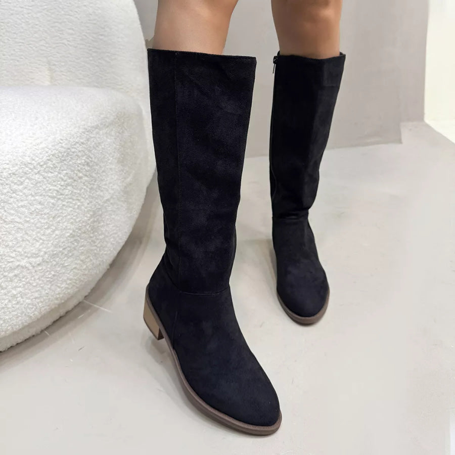 Round Toe Block Heels Boots Black / 36 Apparel and Accessories