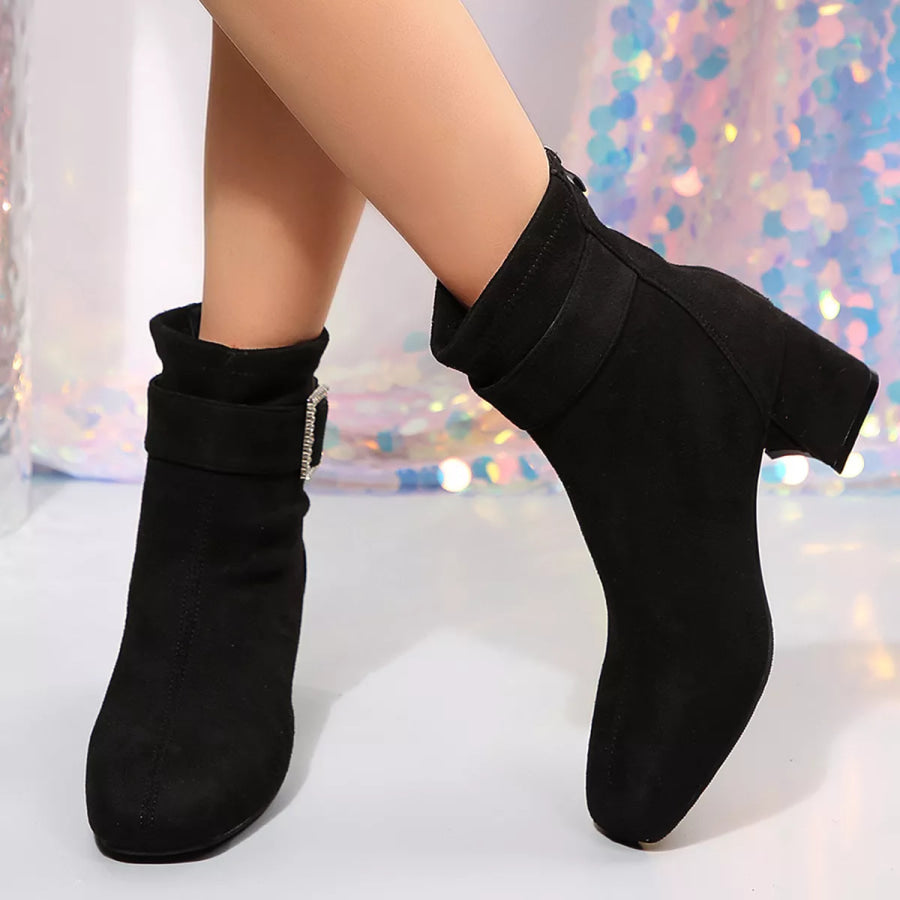 Round Toe Block Heels Boots Black / 36 Apparel and Accessories