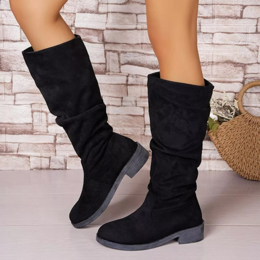 Round Toe Block Heels Boots Black / 36 Apparel and Accessories