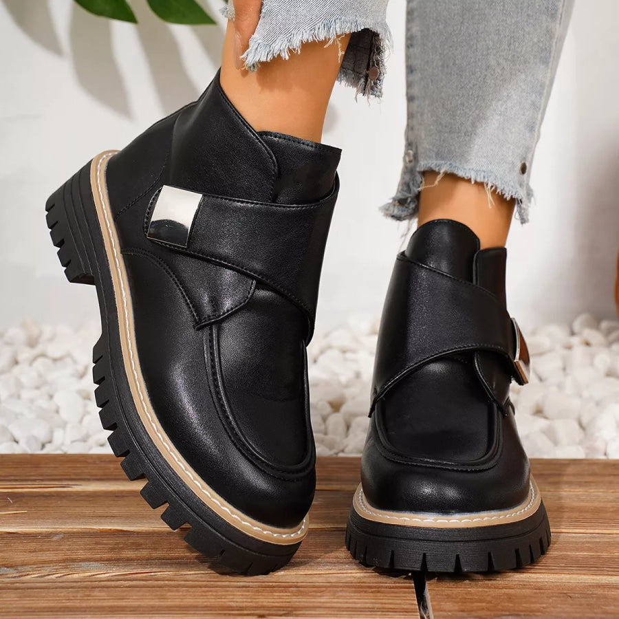 Round Toe Block Heels Boots Black / 36 Apparel and Accessories