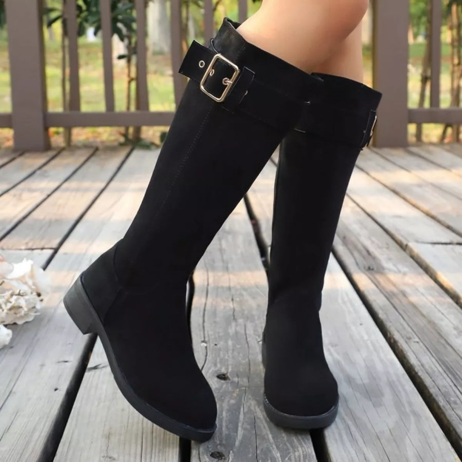 Round Toe Block Heels Boots Black / 36 Apparel and Accessories