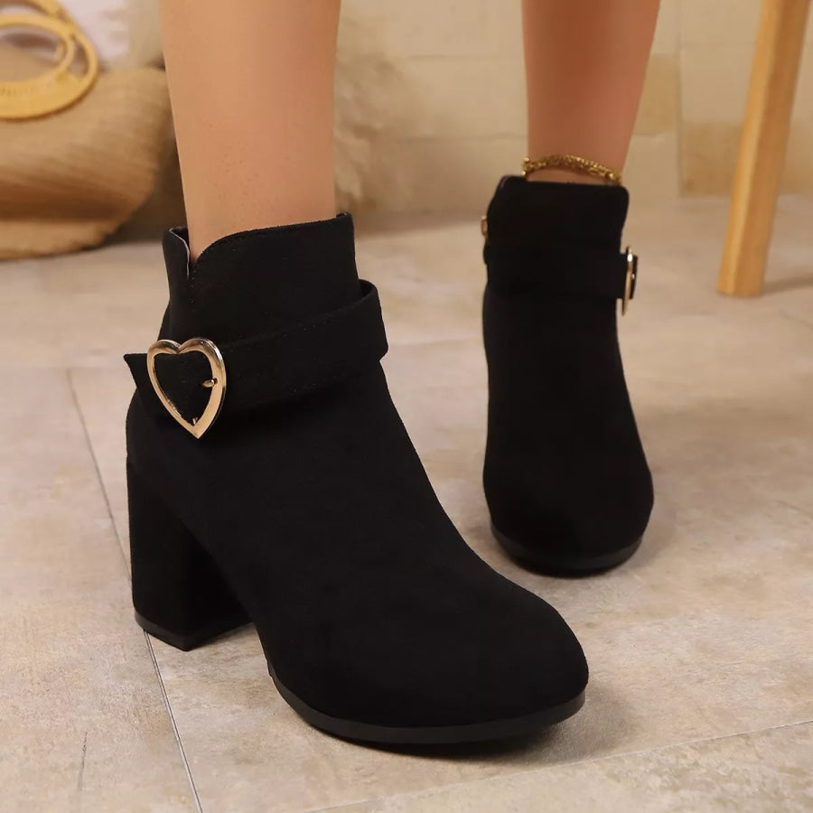 Round Toe Block Heels Boots Black / 36 Apparel and Accessories