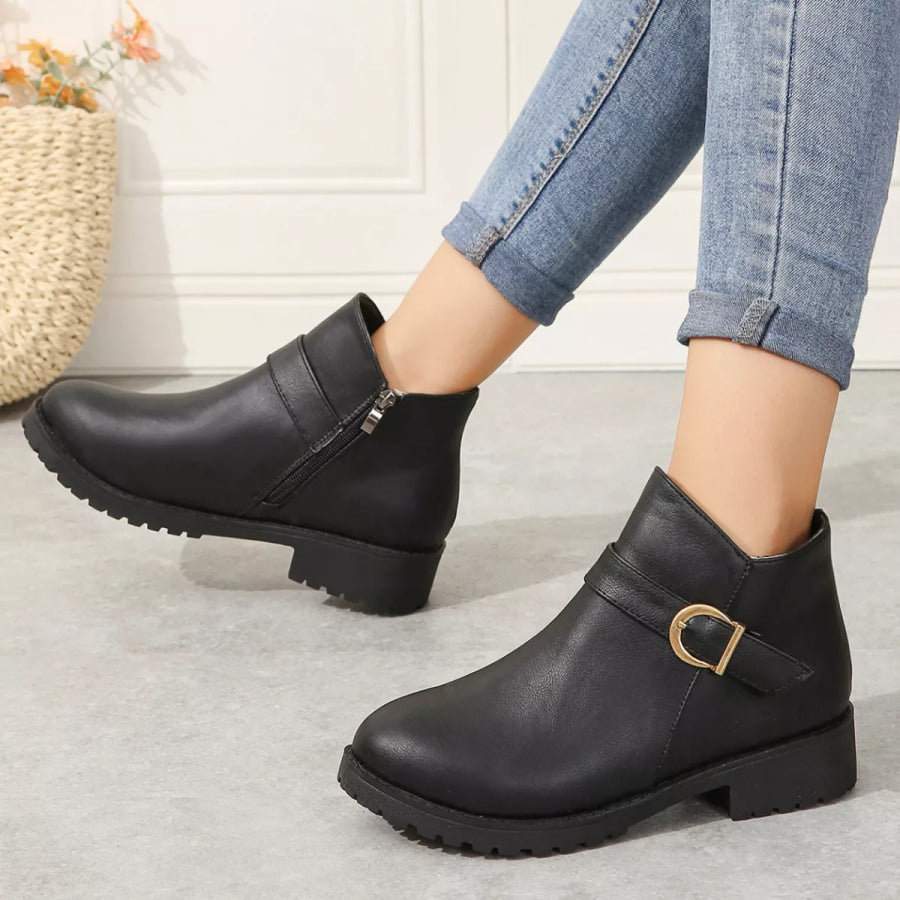 Round Toe Block Heels Boots Black / 36 Apparel and Accessories