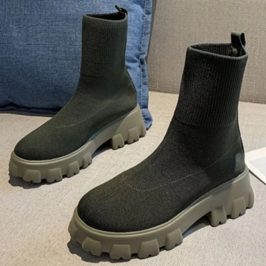 Round Toe Block Heels Boots Black Forest / 35 Apparel and Accessories