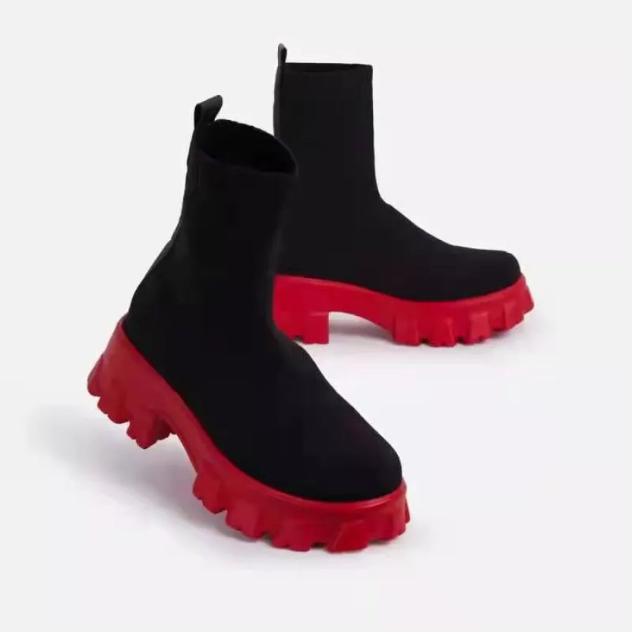 Round Toe Block Heels Boots blackish red / 35 Apparel and Accessories