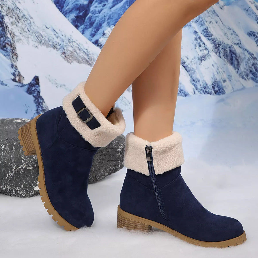 Round Toe Block Heels Boots Blue / 36 Apparel and Accessories