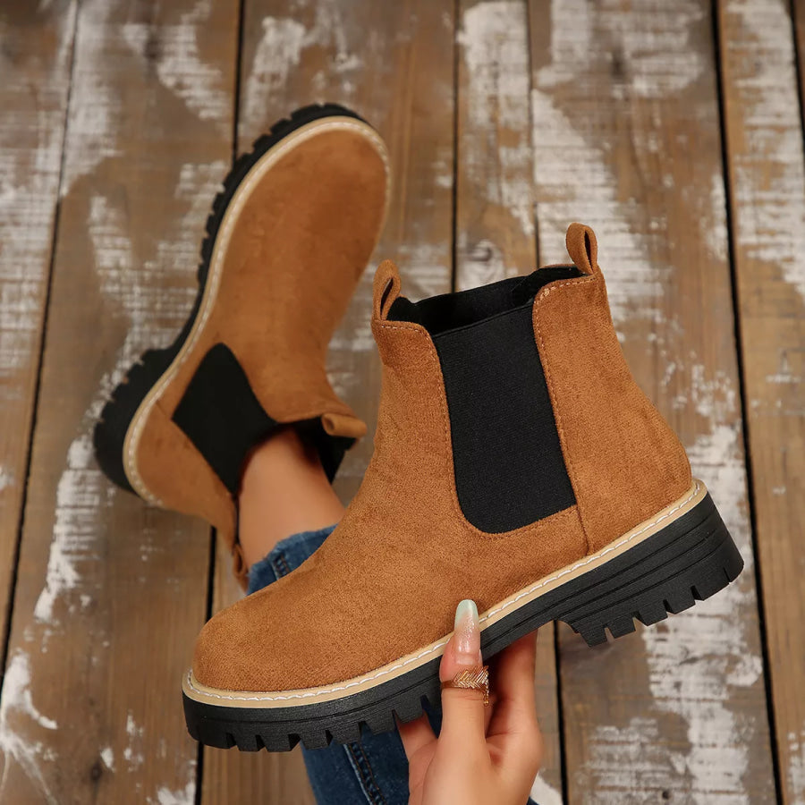 Round Toe Block Heels Boots Brown / 36 Apparel and Accessories