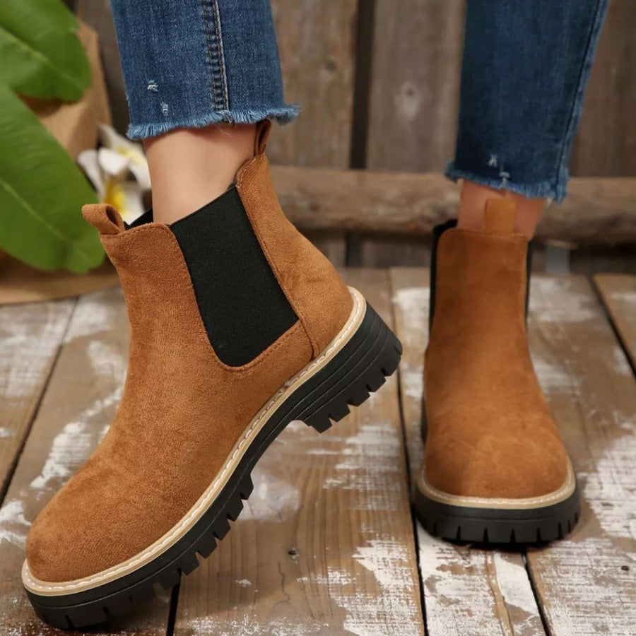 Round Toe Block Heels Boots Brown / 36 Apparel and Accessories