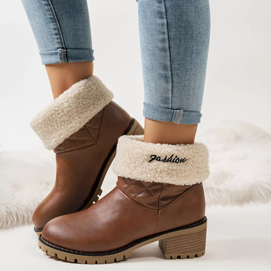 Round Toe Block Heels Boots Brown / 36 Apparel and Accessories