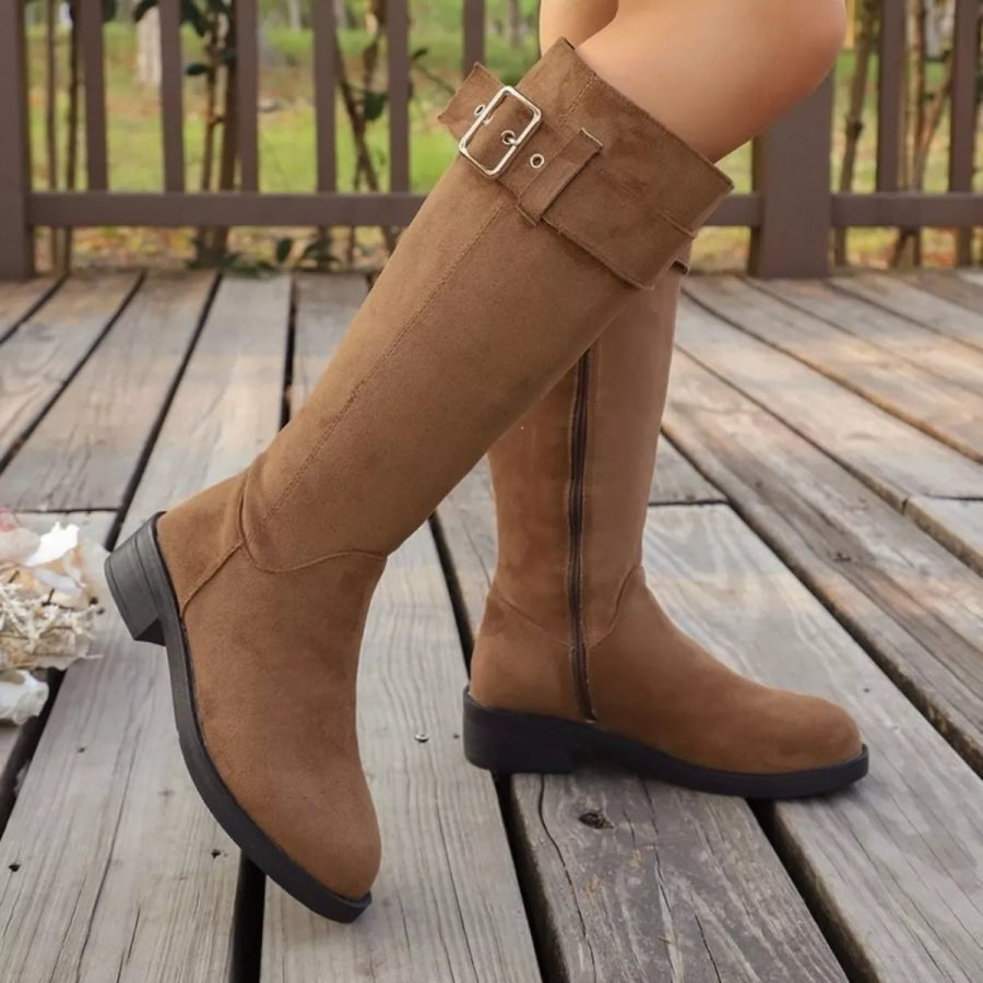 Round Toe Block Heels Boots Brown / 36 Apparel and Accessories