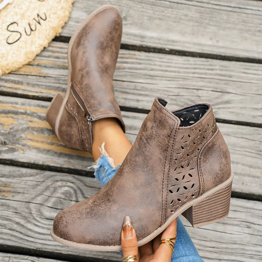 Round Toe Block Heels Boots Brown / 36 footwear