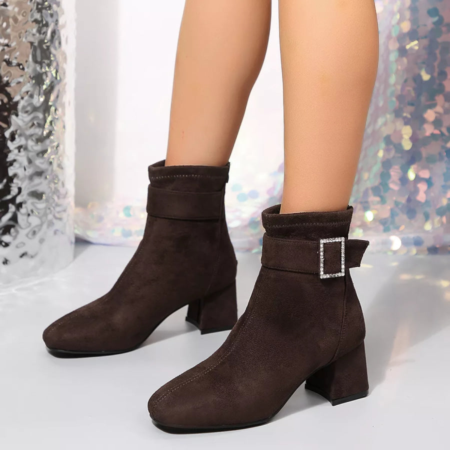 Round Toe Block Heels Boots Burgundy / 36 Apparel and Accessories