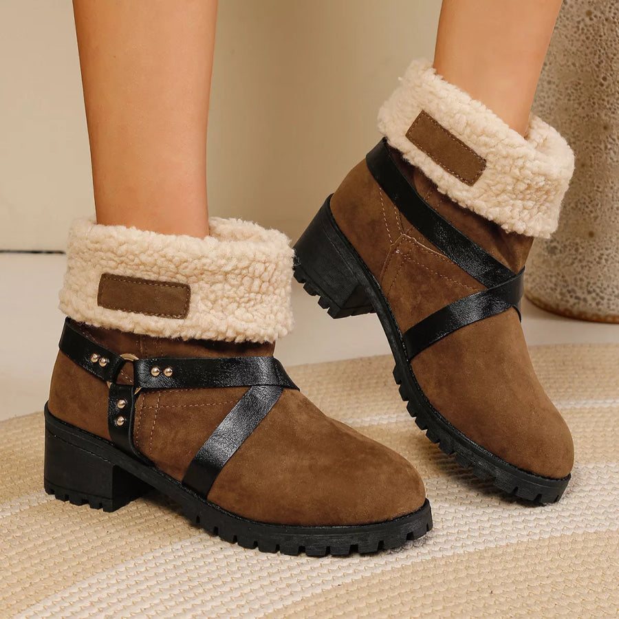 Round Toe Block Heels Boots Camel / 36 Apparel and Accessories