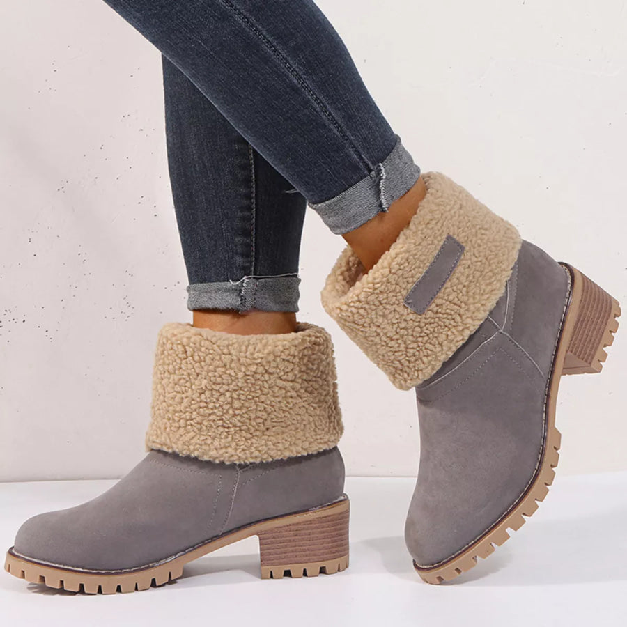 Round Toe Block Heels Boots Dark Gray / 35 Apparel and Accessories