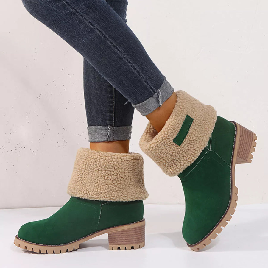 Round Toe Block Heels Boots Dark Green / 35 Apparel and Accessories