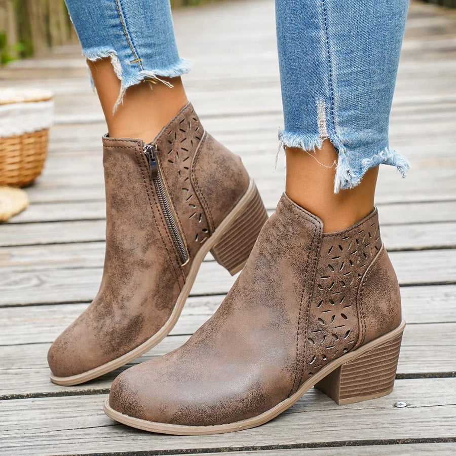 Round Toe Block Heels Boots footwear