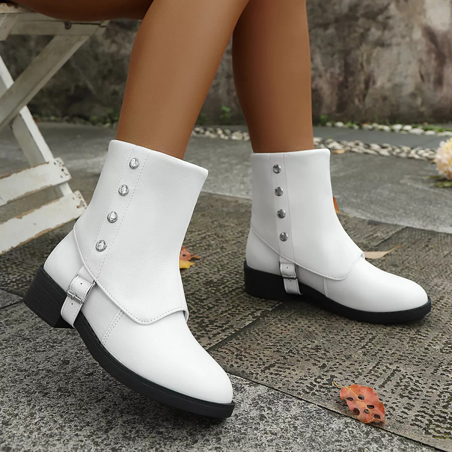 Round Toe Block Heels Boots Gray/white / 36 Apparel and Accessories
