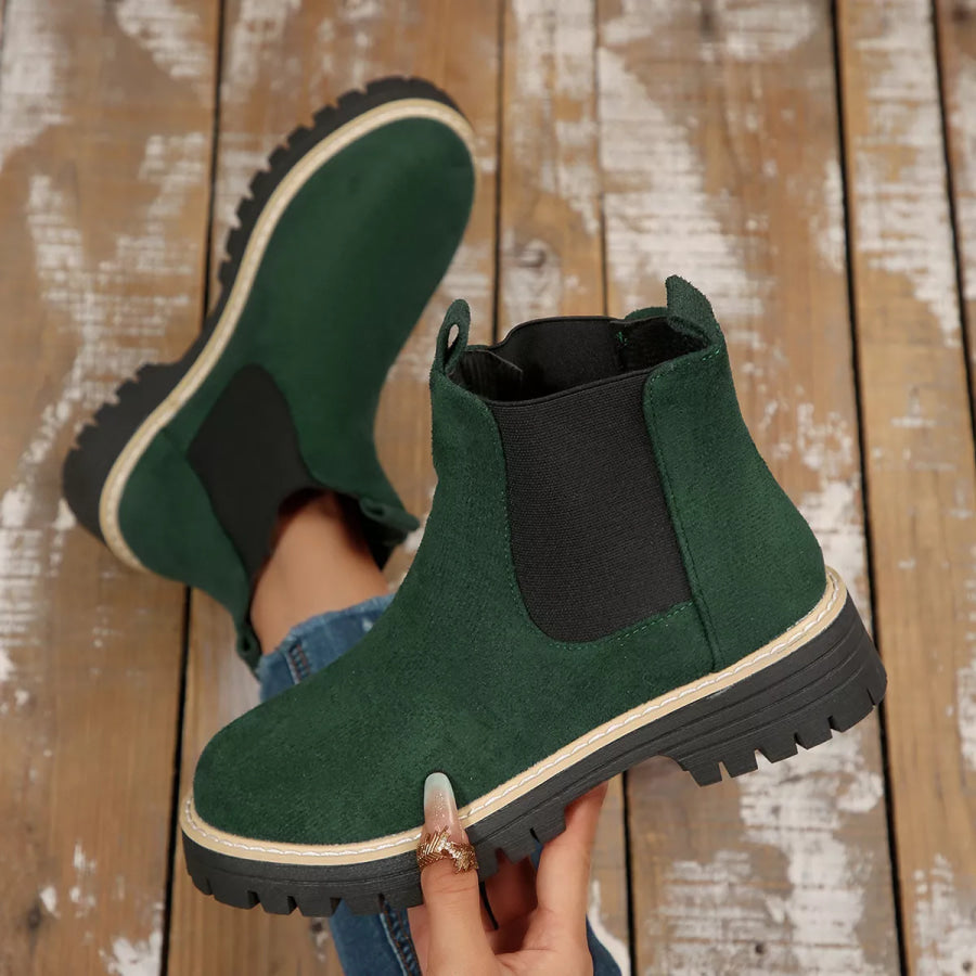 Round Toe Block Heels Boots Green / 36 Apparel and Accessories