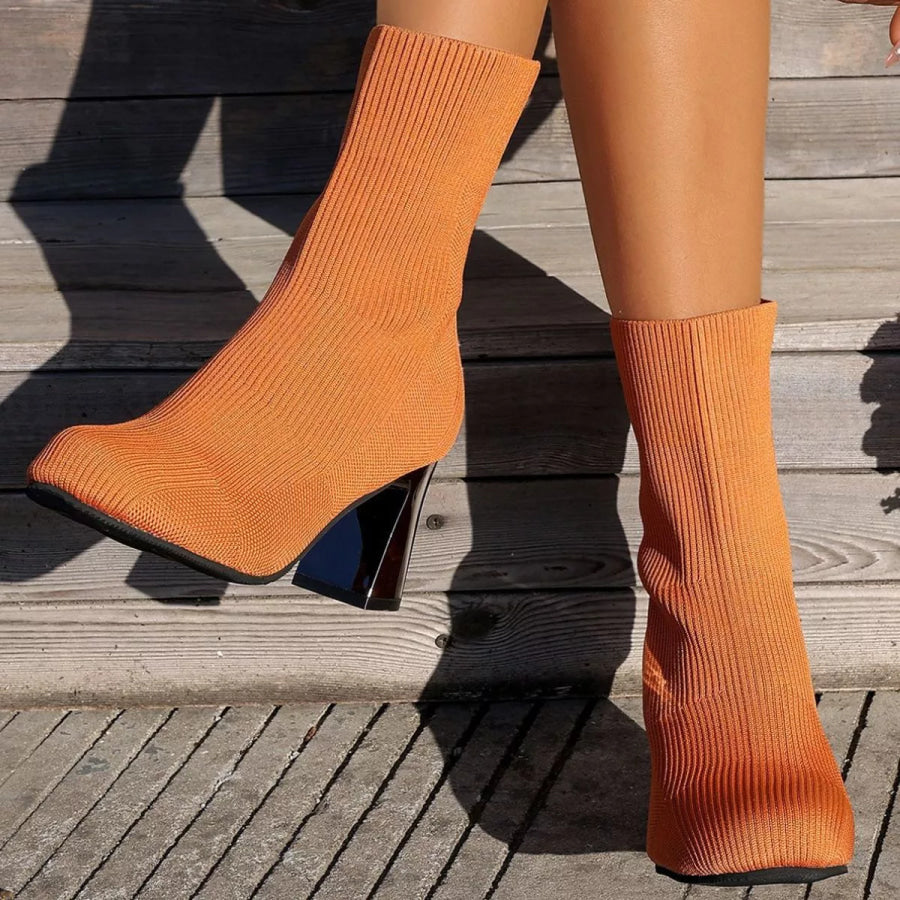 Round Toe Block Heels Boots Light Brown / 36 Apparel and Accessories