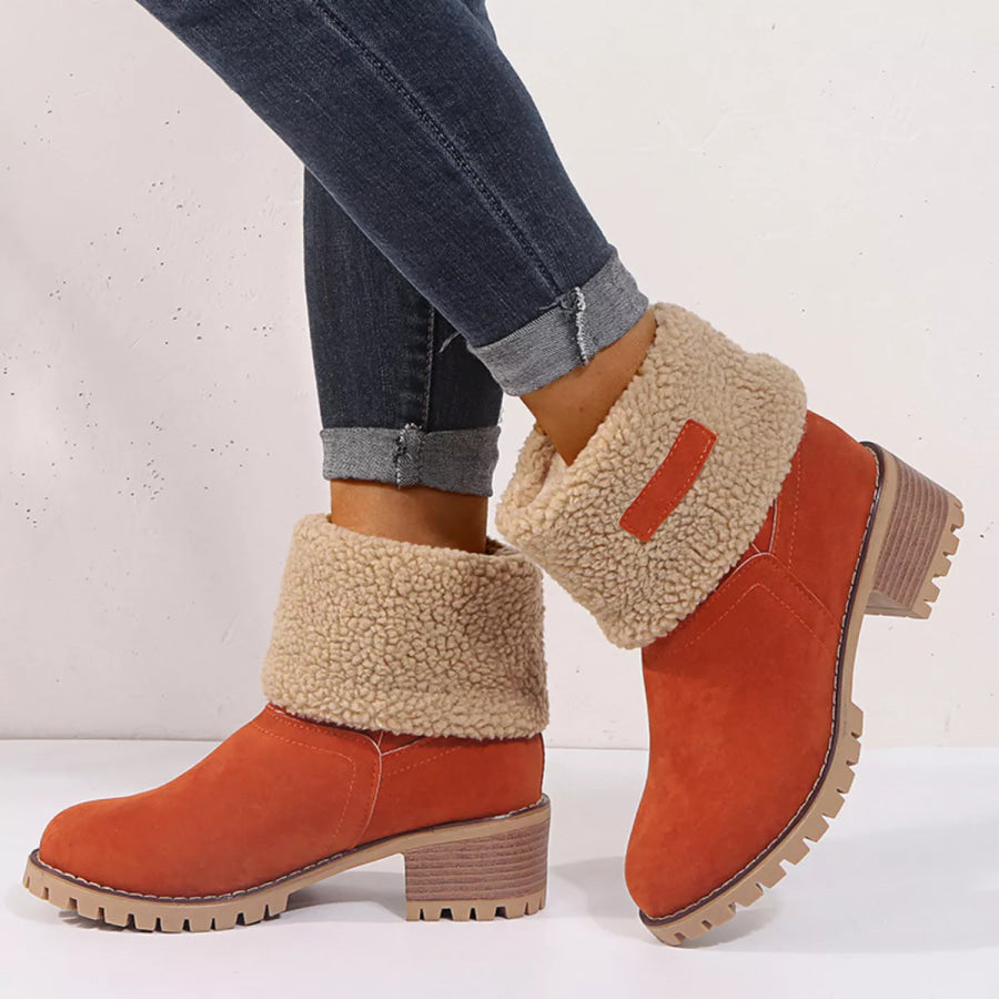 Round Toe Block Heels Boots orange / 35 Apparel and Accessories