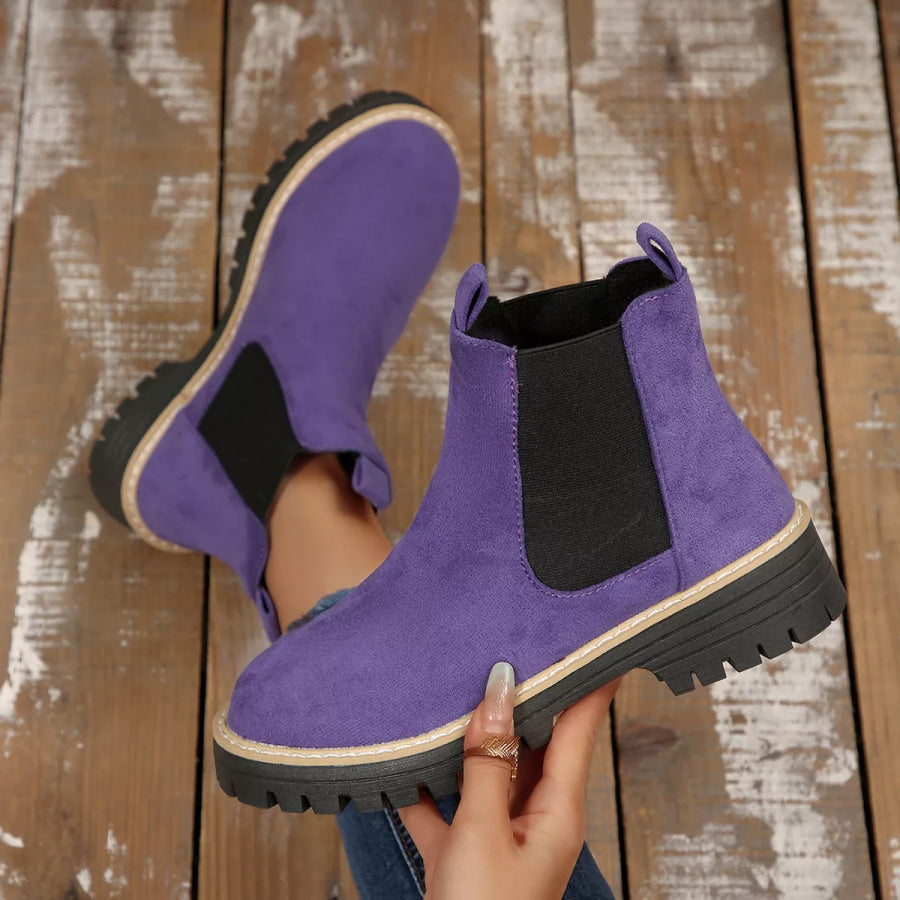Round Toe Block Heels Boots Purple / 36 Apparel and Accessories