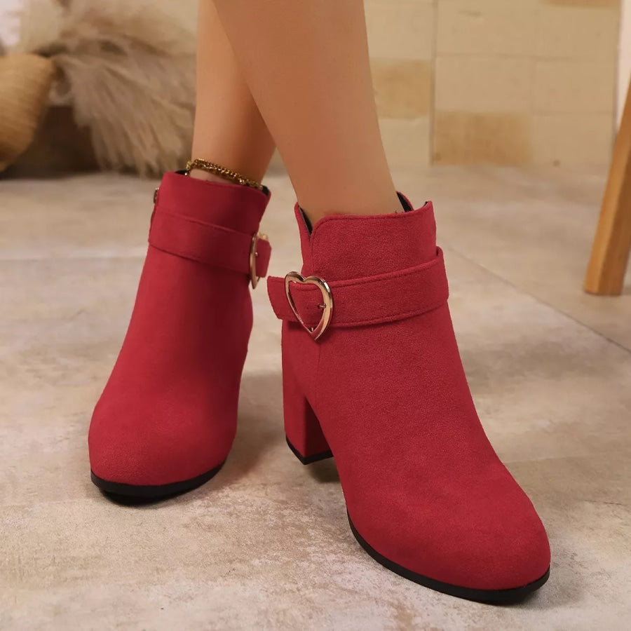 Round Toe Block Heels Boots Red / 36 Apparel and Accessories