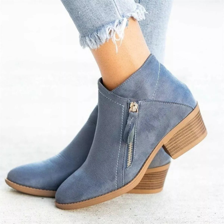 Round Toe Block Heels Boots Sky Blue / 36 Apparel and Accessories