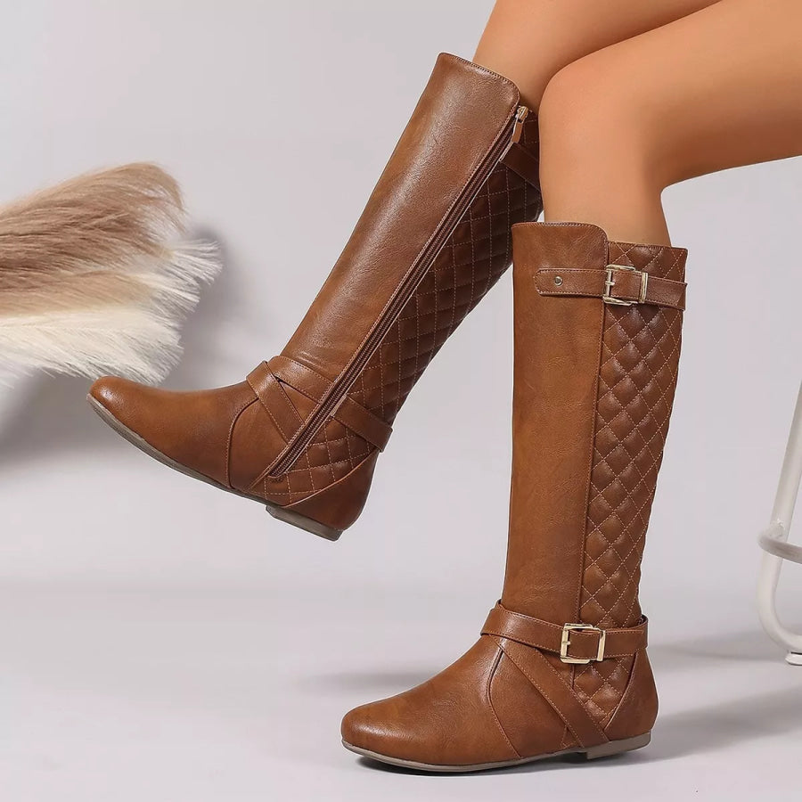Round Toe Block Heels Boots Style B / 36 Apparel and Accessories