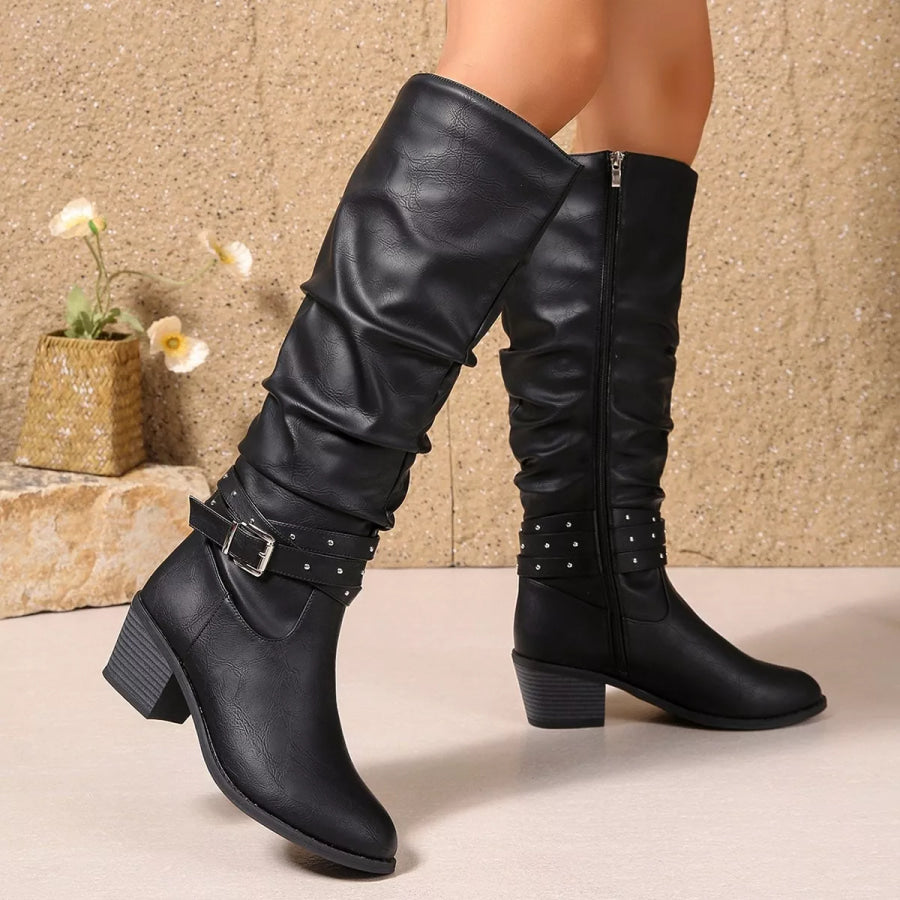 Round Toe Block Heels Boots Style C / 36 Apparel and Accessories