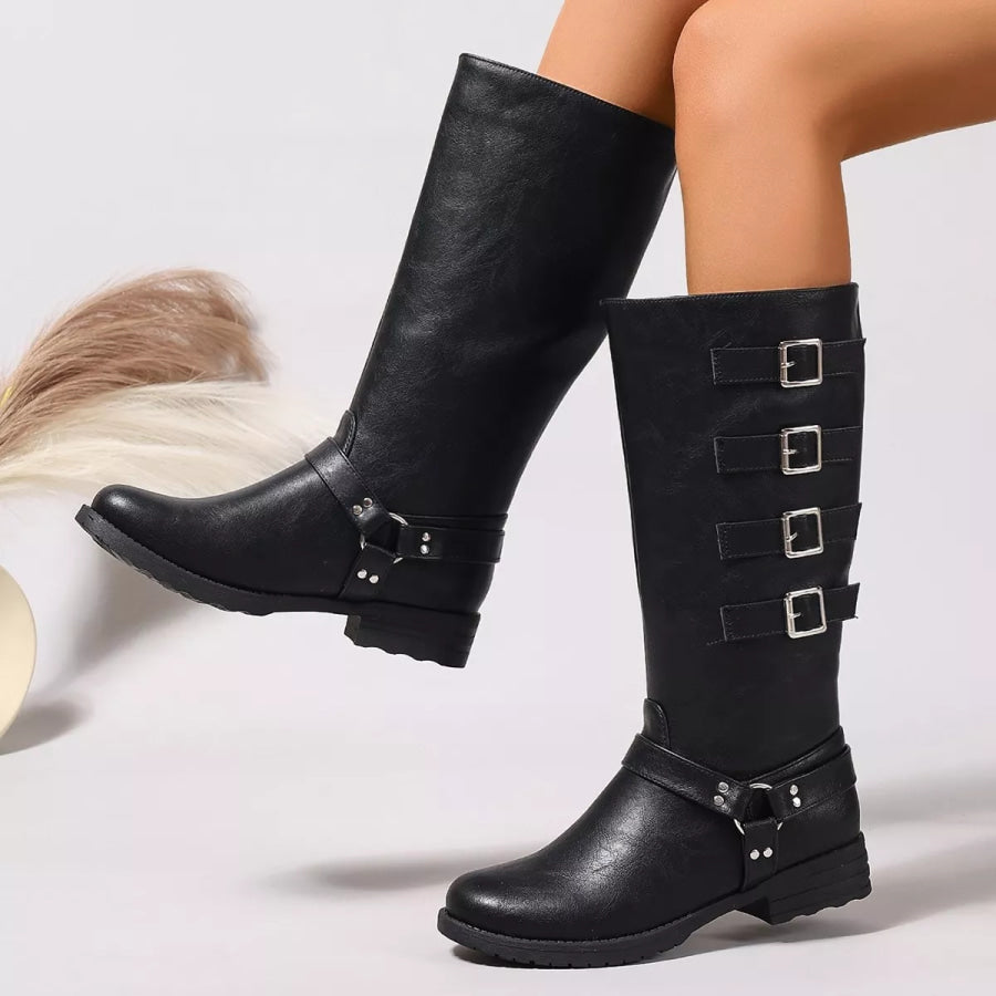 Round Toe Block Heels Boots Style E / 36 Apparel and Accessories