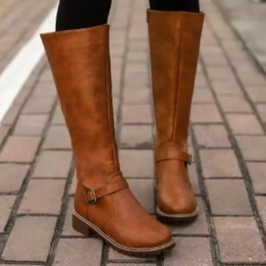 Round Toe Block Heels Boots Yellow / 36 Apparel and Accessories